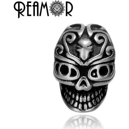 REAMOR Punk Style 316l Stainless Steel Skull Bead 4mm Hole Size Alien Beads DIY Bracelet Metal Accessories For Jewelry Making