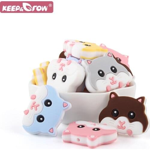 6pcs Hamster Baby Silicone Beads DIY Baby Teething Teether Chain Necklace Pendant BPA Free Cartoon Cute Mini Infant Rodent Bead