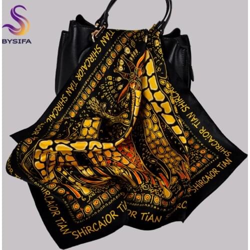 BYSIFA|Brand Black Gold 100% Silk Scarf Bag Handle Ribbons Fashion Accessories Spring Fall Women Neck Small Square Scarves