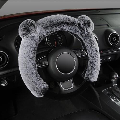 AUTOYOUTH Winter Plush Car Steering Wheel Cover Wool Steering Wheel Cover For 38cm Color Gray Black Funda Volante Car Covers