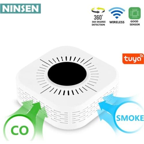 2IN1 WIFI Tuya CO and smoke detector independent fire alarm sensor 433 wireless analyzer work with Sonoff RF Bridge home smart