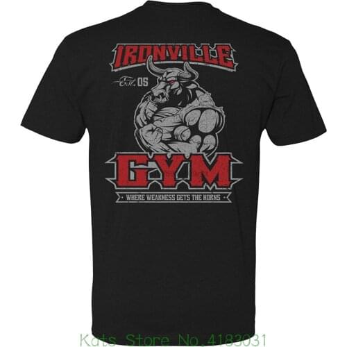 Ironville Gymnasium Bull Horns Powerlifting Blend T-shirt Short Sleeves Cotton Fashion Free Shipping