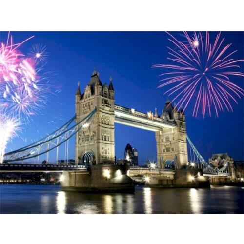 GATYZTORY Fireworks Bridge Frame Painting By Numbers Landscape Canvas Colouring Handpainted Diy Gift Home Wall Decor