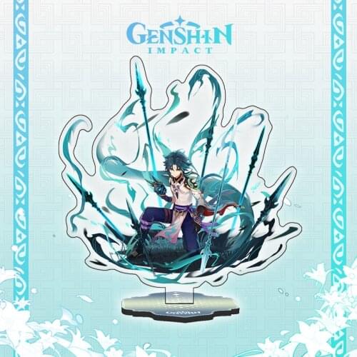 Anime Figure Genshin Impact Xiao Zhongli Diluc Venti Klee Keqing Qiqi Stand Model Plate Desk Decor Standing Sign Fans Gifts