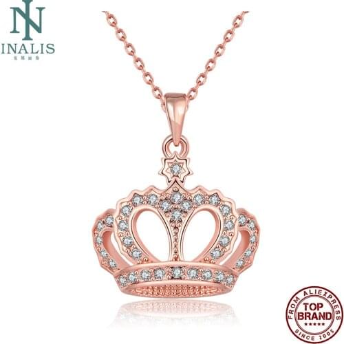 INALIS Pendant Necklaces Geometric Girl Noble Queen Crown Rose Gold Anniversary Necklace For Women Fashion Jewelry Recommend