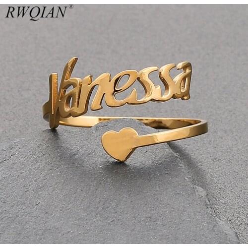 Heart Custom Name Rings Multifont Personalized Names Jewelry Couples Names on Ring Mom Gifts Mother Daughter Memorial Ring