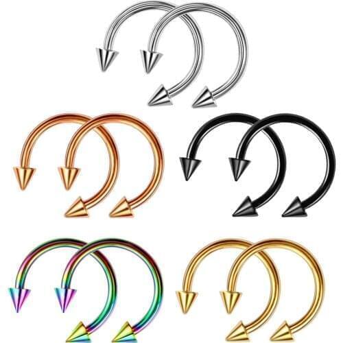 2Pcs Cone Spike Horseshoe Circular Ring Surgical Steel Nipple Hoops Nose Septum Eyebrow Piercing Body Jewelry