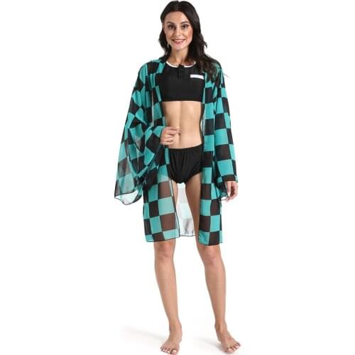 Anime Demon Slayer Kimetsu no Yaiba Kamado Tanjirou Cosplay Bikini Beach Swimsuit Set