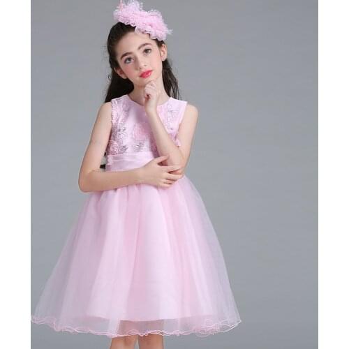 Summer Bridesmaid Lace Dresses for Children Flower Girl Wedding Dress Kids Clothes Toddler Girl Bow Performance Vestido Infantil