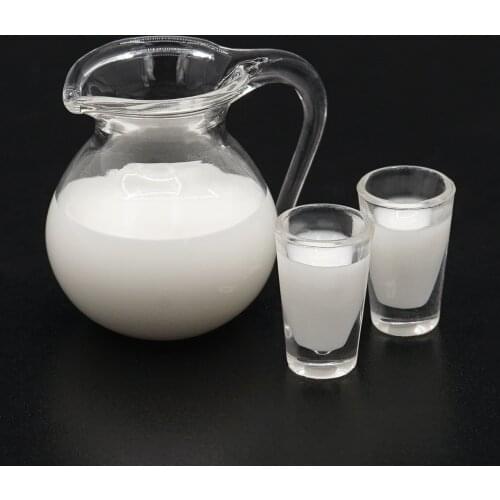 Odoria 1:12 Miniature Milk Pitcher and 2Pcs Cups Simulation Drink Kitchen Set Dollhouse Accessories Doll House Decoration