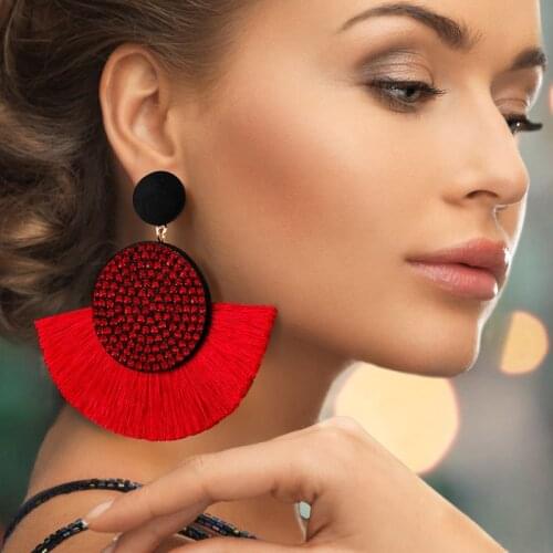 Fashion Bohemian Big Tassel Earrings for Women 2020 Geometry Cotton Silk Fabric Drop Dangle Earrings Party Female Jewelry