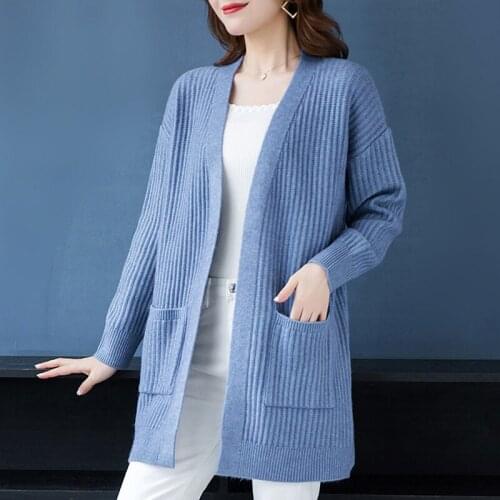 Fashion Knitted Loose Sweters Coats Women Autumn and winter new Knitted Long Sleeve Cardigans Casual V-Neck Sweters Coats