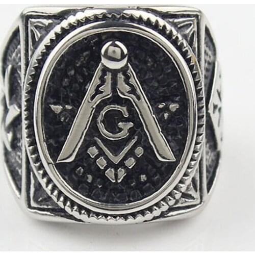 Mens Silver color Oval Freemason Templar Masonic Ring Mens Jewelry