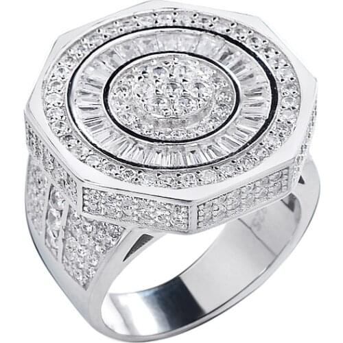 OTIY S925 White Gold T-Square CZ Iced Out Ring mens ring