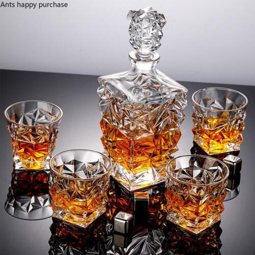 Crystal Glass Wine Glass Set Flagon Drinkware Hip Flasks Cup Foreign Wine Glass Thickened Glass Wine Bottle Hip Flask Wine Set