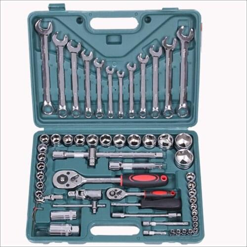 61pcs Auto Car Repair Tool Box Set Ratchet Wrench Sleeve Universal Joint Hardware Kit