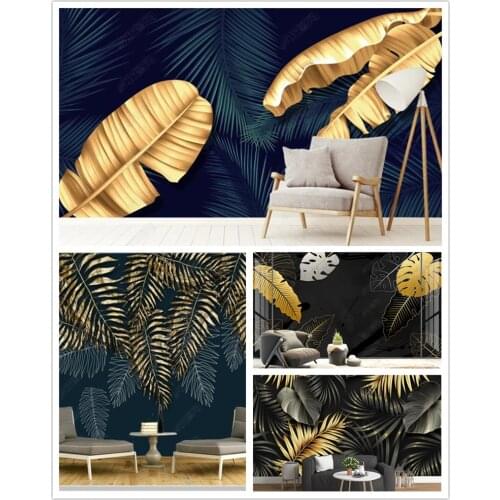 Papel de parede Modern luxury golden tropical plant leaves abstract 3d wallpaper,living room bedroom home decor bar cafe mural