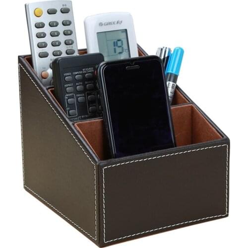 Office Accessories PU Leather Pen Holder Storage Box Stationery Desk Organizer Black Pencil Cup Remote Control Holder
