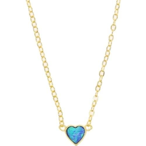 Cute Gold Silver Color 5mm Delicate Blue Opal Heart Necklace Gem Minimalist European Lovely Choker for Women Jewelry