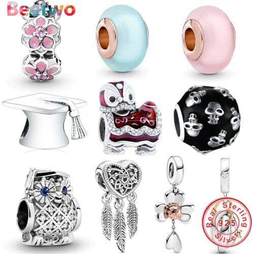 Fit Original Pandora Charms Bracelet Zircon 925 Sterling Silver Chinese style Dongfeng lion dance Charm Beads Jewellery Berloque