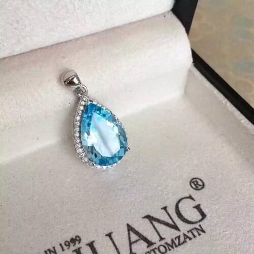 Natural topaz stone pendant S925 silver Natural gemstone Pendant Necklace trendy Elegant water drop women party fine jewelry