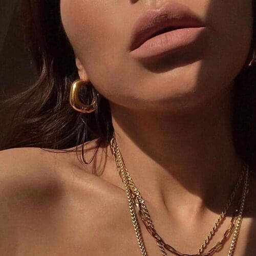 Ins Geometry Wide Fat C Shape Earring Stud Gold Color Fashion Women Jewelry Europe 2020