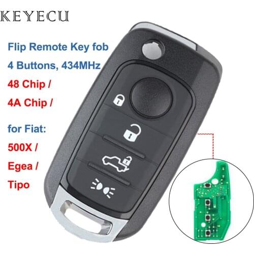 Keyecu Remote Car Key Fob 4 Buttons 433.92Mhz with HITAG-AES 4A / 48 Chip for Fiat 500X Egea Tipo 2016 2017 2018