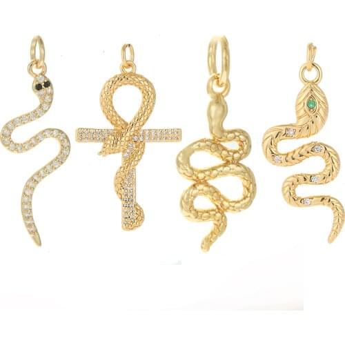Seductive Snake Charms for Earrings Necklace Bracelet Making Supplies Gold Accessories Diy Jewelry Charms Metal Copper CZ Zircon