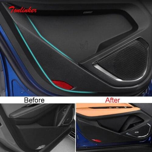 Tonlinker Interior Car Door Anti-Dirty Cover Sticker For Geely Tugella FY11 2019-20 Car Styling 4 PCS PU Leather Cover Stickers