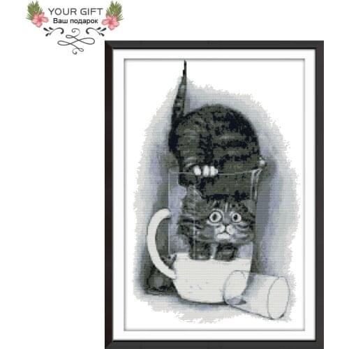Your Gift DA179 14CT 11CT Counted and Stamped Home Decor Greedy Cat Needlework Needlepoint Embroidery DIY Cross Stitch kits
