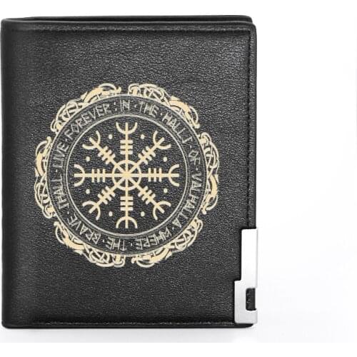 High Quality Luxury Viking Symbol Printing Leather Wallet Credit Card Holder Short Male Slim Purse For Men