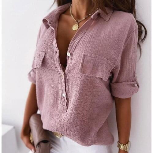 2021 Autumn Womens Shirt Long Sleeve Turn-down Collar Solid Elegant Ladies Shirts Casual Pocket Fashion Streetwear Top Women