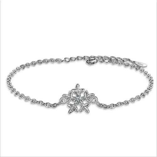 TJP New Fashion 925 Sterling Silver Women Bracelets Jewelry Top Quality Crystal Stones Snowflake Girl Anklets Accessories Gift