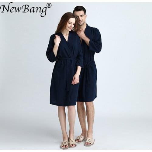 NewBang Brand Large Size Womens Bathrobe Loves Long Knitted Waffle Fabric Nightgown Thin Soft Bath Robe Ladies Home Wear