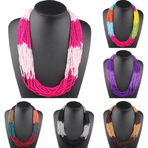 Small Beads Bohemian Necklace Women Fashion Choker Multi Layer Necklaces Boho Statement Bib Collar Wedding Party Jewelry Gifts