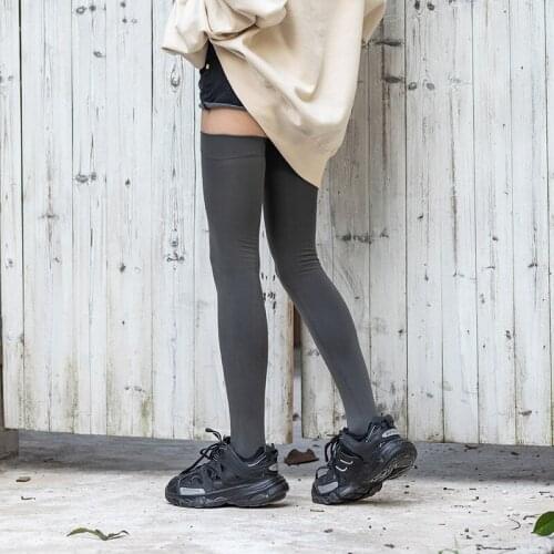 Winter Thermal Thigh Stockings Harajuku Style Young Women Keep Warm Streetwear Tight Slim Long Socks Solid Color black gray