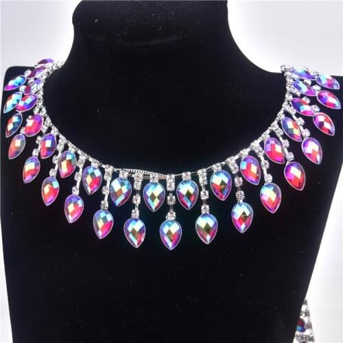 1yards rhinestone dance Belly dance silver AB crystal chain,Tassels decoration sew on garment rhinestone banding Necklace trim