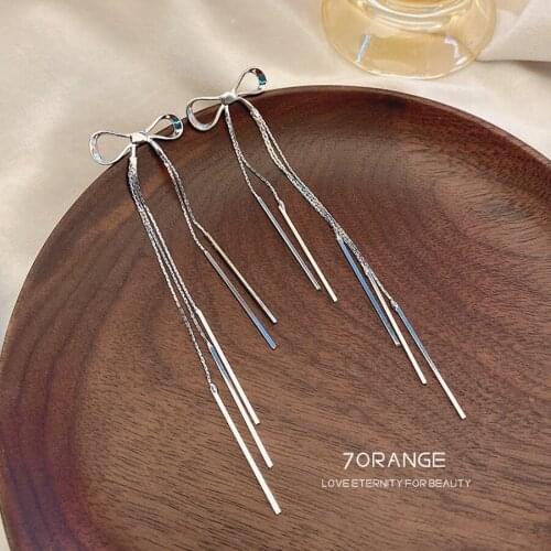 2020 Fashion Piercing Jewelry New Trend Long Tassel Small Bow Earrings Boucle oreille Femme Stud Earrings For Women Girls