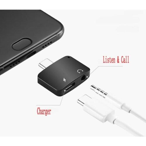 USB3.1 Type-C To 3.5mm Jack AUX Headphone Audio Call Splitter Converter Adapter with Type-C Charging Port 100pcs