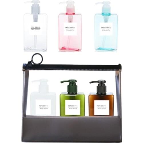 3Pcs Soap Dispenser Bottles Three Colors Travel Press Pump Containers Shampoo Conditioner Storage Bottles with Storage Bag
