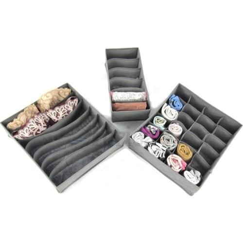 3pcs/set Foldable Drawer Organizers Storage Box Case For Bra Ties Underwear Socks Scarf Drawer Organizers Gray