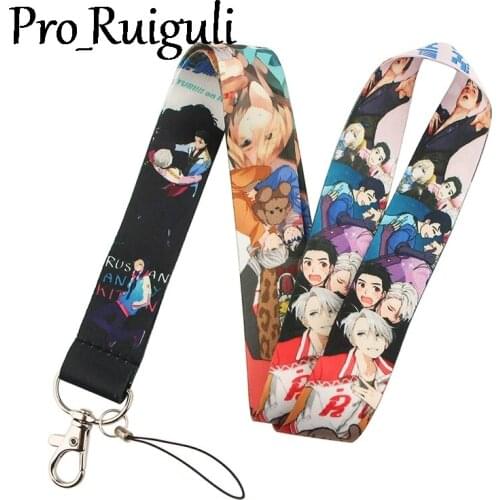 30pcs YURI on ICE Keychain Lanyards Id Badge Holder ID Card Pass Gym Mobile Phone Badge Holder Key Strap webbings ribbons