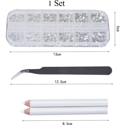 1440Pcs Multi-size Crystal Diamonds 3D Nail Art Decorations Gem Stones With Tweezer and Dotting Pen For Nail Art Decor