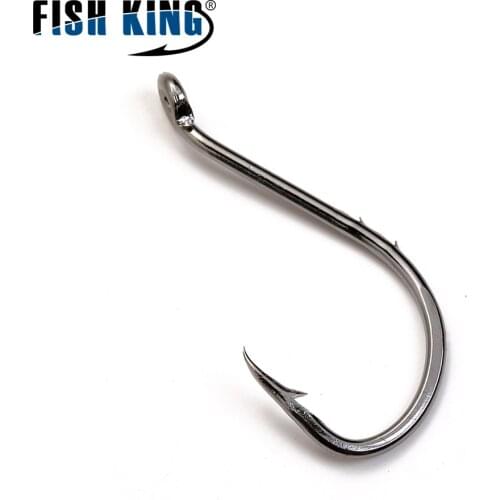 FISH KING 50pcs High Carbon Steel Fishing Hooks Carp Fishing Accessories Jig Head Fish Hook Set Barbed Hook AD Sharp Ringed