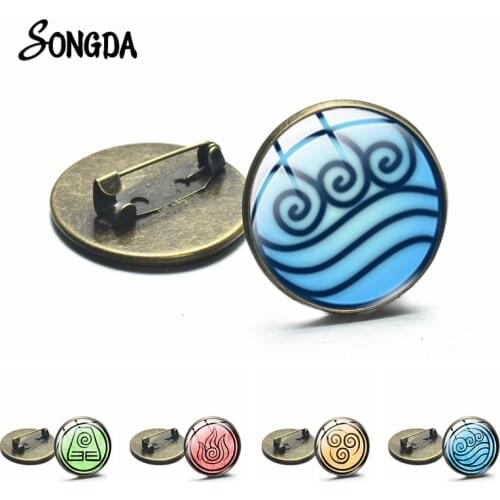 Avatar: The Last Airbender Anime Collection Brooch Air Nomad Fire And Water Tribe Symbol Glass Round Lapel Pin Button Fans Gift
