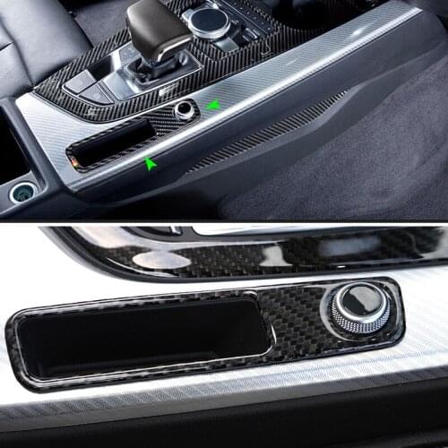 Car Carbon Fiber Center Gear Shift Panel Audio Adjustment Knob Frame Cover Sticker Trim For Audi A4 B9 A4L 2017 2018