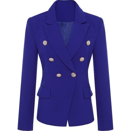 EXCELLENT QUALITY Stylish Designer Blazer for Women Double Breasted Lion Buttons Gold Painting Blazer Jacket Plus Size S-3XL