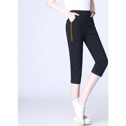High-waisted Capri Pants Summer Stretch Skinny Pencil Pants Women Plus Size 4xl Elastic Waist Casual calf length Harem Pants