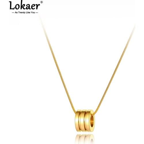 Lokaer Goth Stainless Steel Geometry Cylinder Choker Necklaces Jewelry Fashion Bohemia Snake Chain Necklace For Women N21108