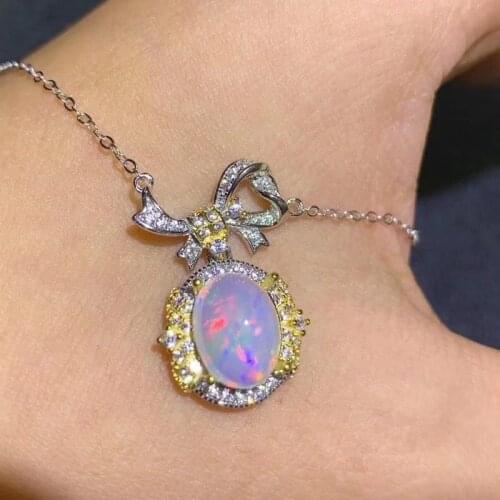 Flower Style Fireworks Shining Opal Pendant for Necklace of Women Jewelry 925 Silver,Certified Natural Gem Birthday Gift Choice